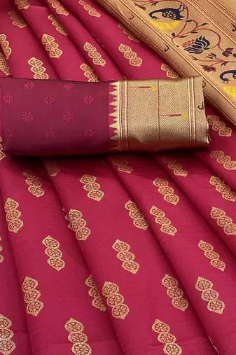 pink silk blend banarasi jacuard work festive saree with unstitched blouse piece