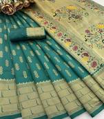 rama silk blend banarasi jacuard work festive saree with unstitched blouse piece