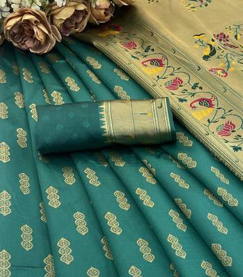rama silk blend banarasi jacuard work festive saree with unstitched blouse piece 2