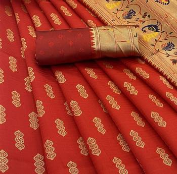 red silk blend banarasi jacuard work festive saree with unstitched blouse piece 2