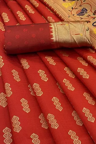 red silk blend banarasi jacuard work festive saree with unstitched blouse piece