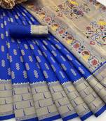 royal blue silk blend banarasi jacuard work festive saree with unstitched blouse piece
