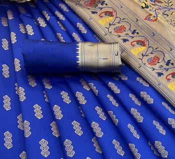 royal blue silk blend banarasi jacuard work festive saree with unstitched blouse piece 2