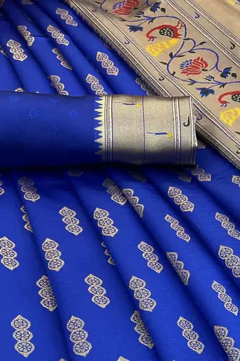 royal blue silk blend banarasi jacuard work festive saree with unstitched blouse piece