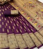 wine silk blend banarasi jacuard work festive saree with unstitched blouse piece