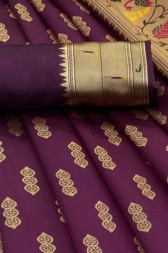 wine silk blend banarasi jacuard work festive saree with unstitched blouse piece