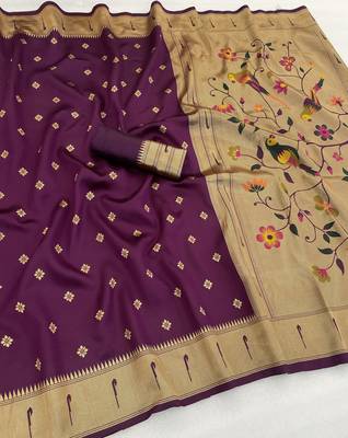 wine silk blend banarasi jacuard work festive saree with unstitched blouse piece 1