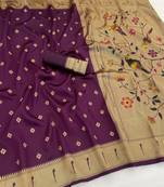 wine silk blend banarasi jacuard work festive saree with unstitched blouse piece