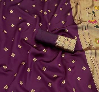 wine silk blend banarasi jacuard work festive saree with unstitched blouse piece 2