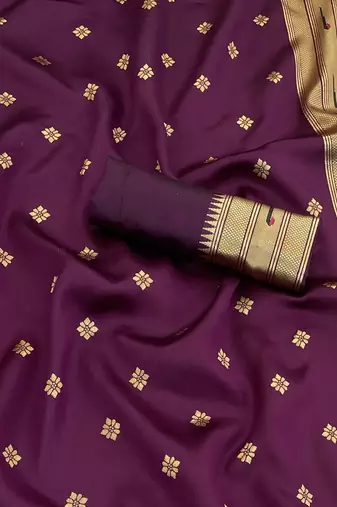 wine silk blend banarasi jacuard work festive saree with unstitched blouse piece