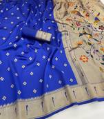 royal blue silk blend banarasi jacuard work festive saree with unstitched blouse piece