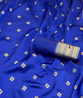 royal blue silk blend banarasi jacuard work festive saree with unstitched blouse piece 2