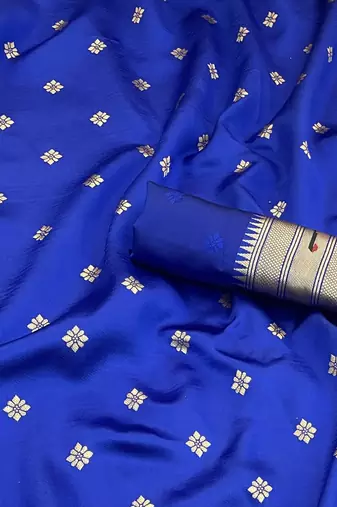 royal blue silk blend banarasi jacuard work festive saree with unstitched blouse piece
