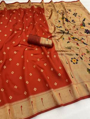 red silk blend banarasi jacuard work festive saree with unstitched blouse piece 1
