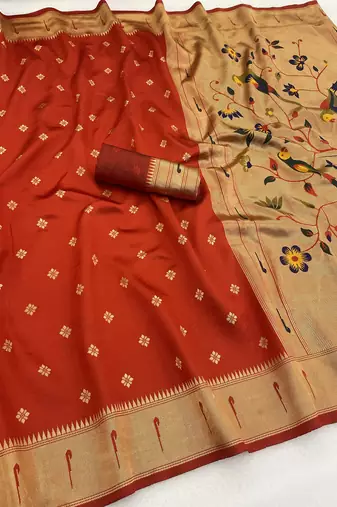 red silk blend banarasi jacuard work festive saree with unstitched blouse piece