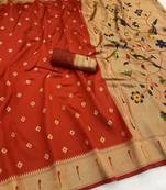 red silk blend banarasi jacuard work festive saree with unstitched blouse piece