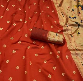 red silk blend banarasi jacuard work festive saree with unstitched blouse piece 2