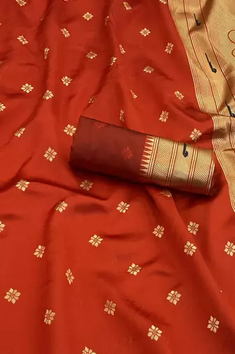 red silk blend banarasi jacuard work festive saree with unstitched blouse piece