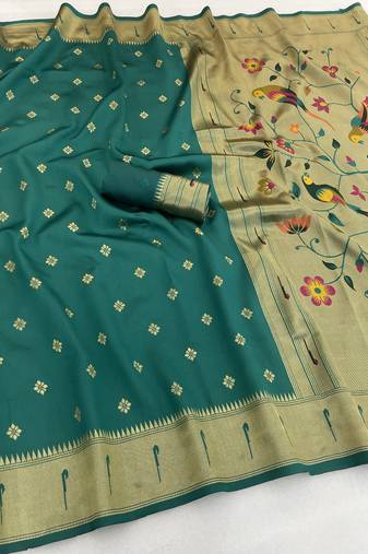 rama silk blend banarasi jacuard work festive saree with unstitched blouse piece