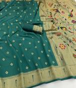 rama silk blend banarasi jacuard work festive saree with unstitched blouse piece