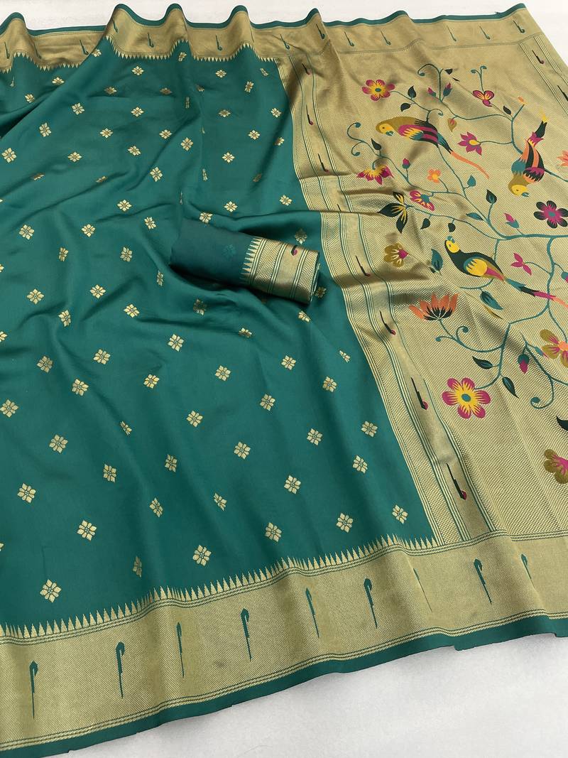 rama silk blend banarasi jacuard work festive saree with unstitched blouse piece