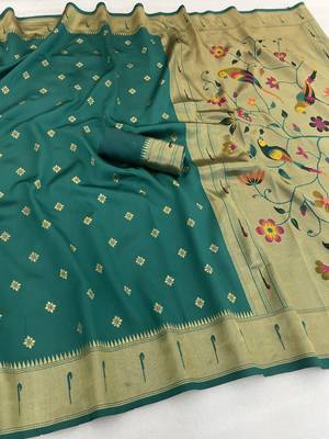rama silk blend banarasi jacuard work festive saree with unstitched blouse piece 2