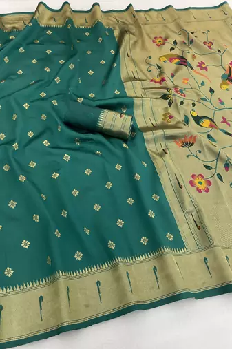 rama silk blend banarasi jacuard work festive saree with unstitched blouse piece