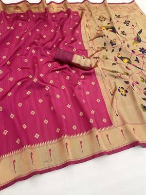 pink silk blend banarasi jacuard work festive saree with unstitched blouse piece 1