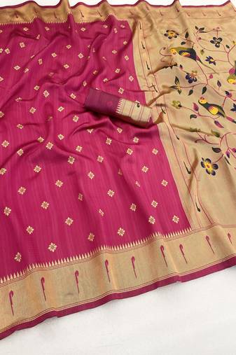 pink silk blend banarasi jacuard work festive saree with unstitched blouse piece