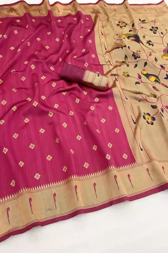 pink silk blend banarasi jacuard work festive saree with unstitched blouse piece