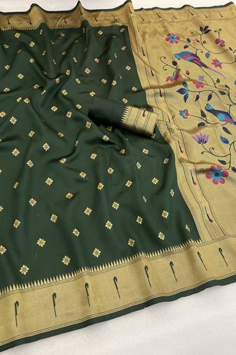 green  silk blend banarasi jacuard work festive saree with unstitched blouse piece