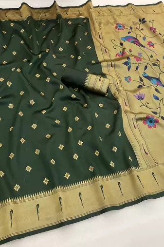 green  silk blend banarasi jacuard work festive saree with unstitched blouse piece