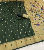 green  silk blend banarasi jacuard work festive saree with unstitched blouse piece