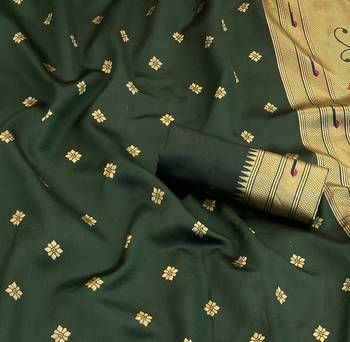 green  silk blend banarasi jacuard work festive saree with unstitched blouse piece 2