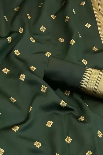 green  silk blend banarasi jacuard work festive saree with unstitched blouse piece