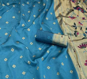 firozi silk blend banarasi jacuard work festive saree with unstitched blouse piece 1