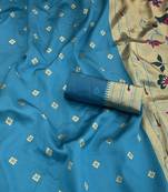 firozi silk blend banarasi jacuard work festive saree with unstitched blouse piece