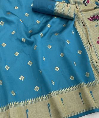 firozi silk blend banarasi jacuard work festive saree with unstitched blouse piece 2