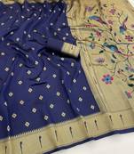 blue silk blend banarasi jacuard work festive saree with unstitched blouse piece