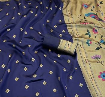 blue silk blend banarasi jacuard work festive saree with unstitched blouse piece 2