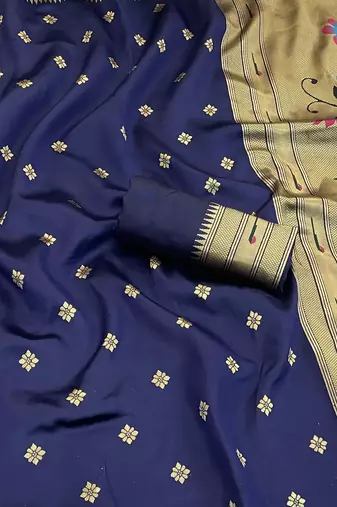 blue silk blend banarasi jacuard work festive saree with unstitched blouse piece