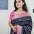 navy blue pink silk blend banarasi jacuard work festive saree with unstitched blouse piece