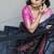 navy blue pink silk blend banarasi jacuard work festive saree with unstitched blouse piece