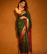 green maroon silk blend banarasi jacuard work festive saree with unstitched blouse piece