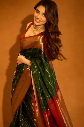 green maroon silk blend banarasi jacuard work festive saree with unstitched blouse piece