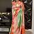 pista orange silk blend banarasi jacuard work festive saree with unstitched blouse piece