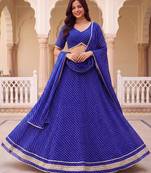 BLUE SOFT GEORGETTE ZARI COARDING WORK LEHRIYA PRINT LEHENGA CHOLI FREE SIZE