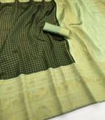 green pista silk blend banarasi jacuard work festive saree with unstitched blouse piece