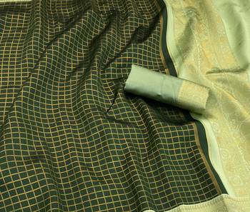 green pista silk blend banarasi jacuard work festive saree with unstitched blouse piece 2
