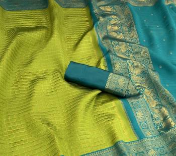 mehendi rama silk blend banarasi jacuard work festive saree with unstitched blouse piece 2